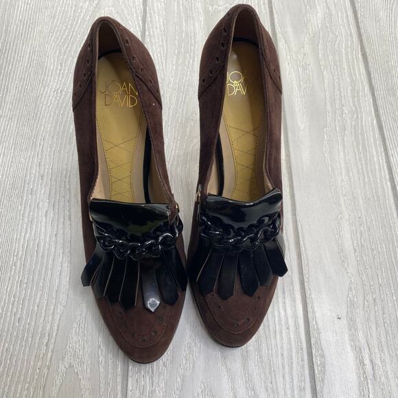 Joan & David Women's Kiltie Black & Brown Leather Suede Tassel High Heels Sz 7.5 - Picture 7 of 11